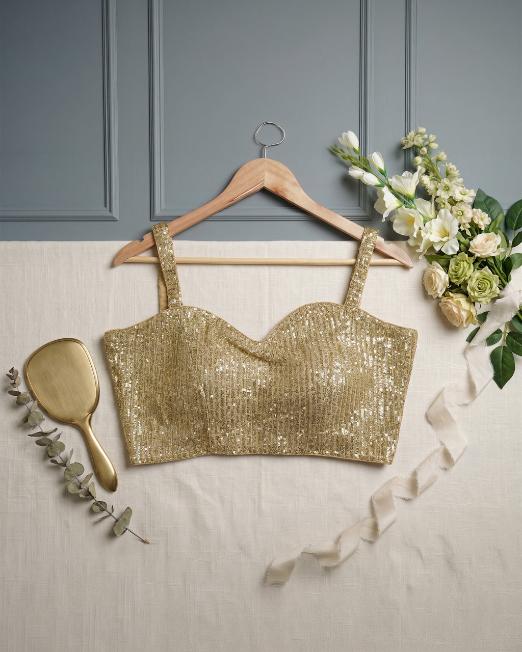 Aurum Grace Gold Sequin Bustier Blouse