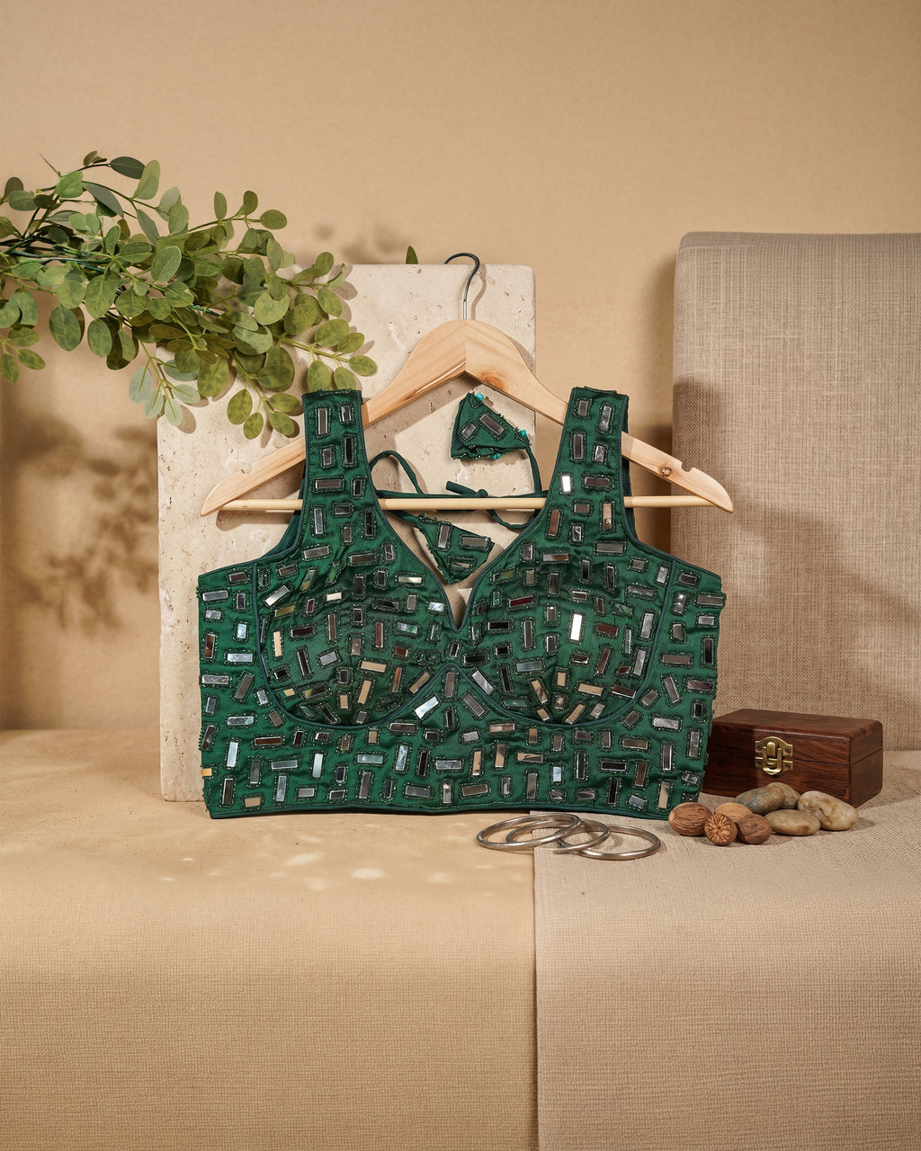 Emerald Mosaic Mirror Embellished Blouse