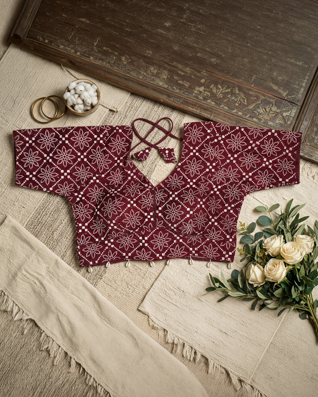 Maroon Bandhani Bloom Blouse