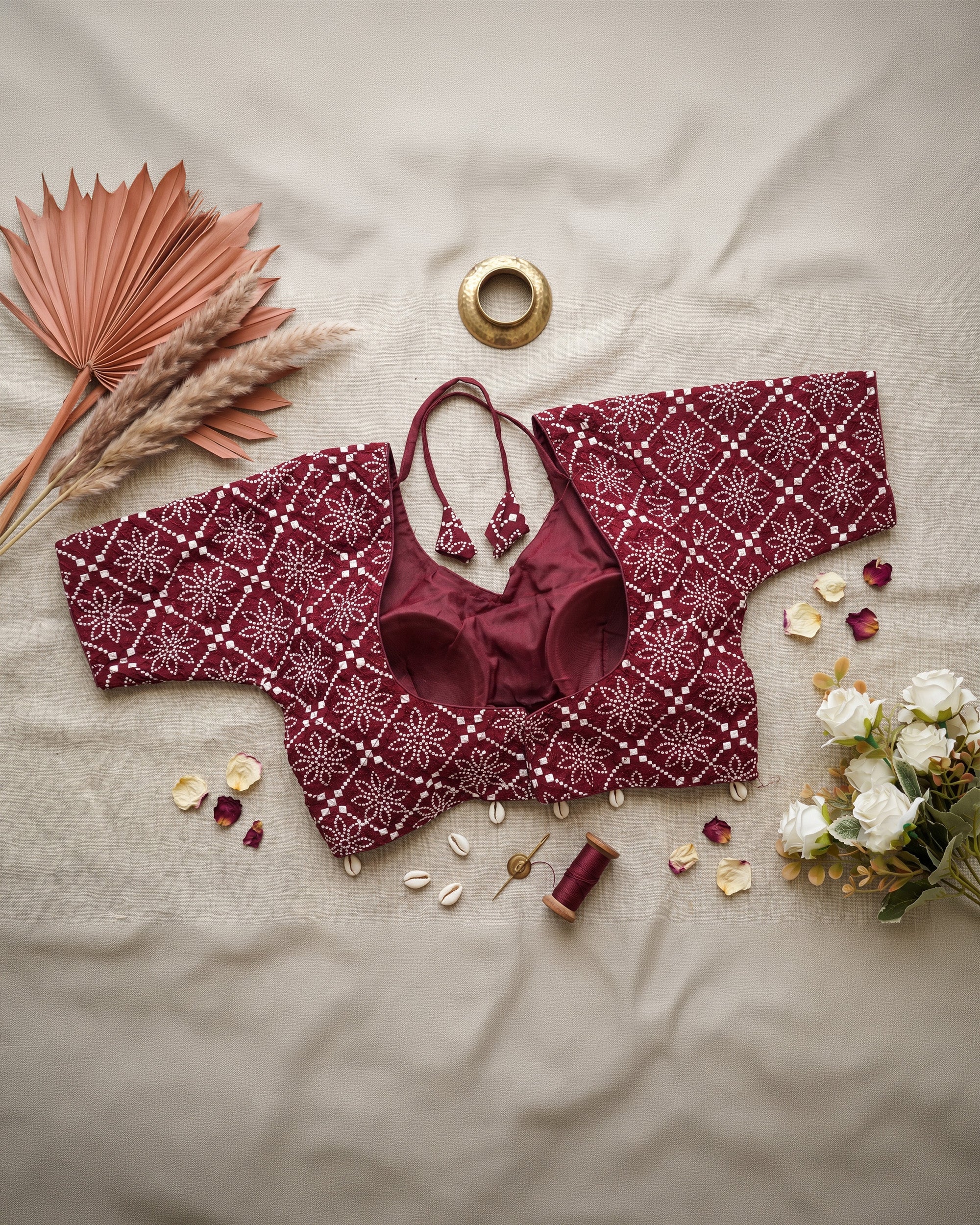 Maroon Bandhani Bloom Blouse