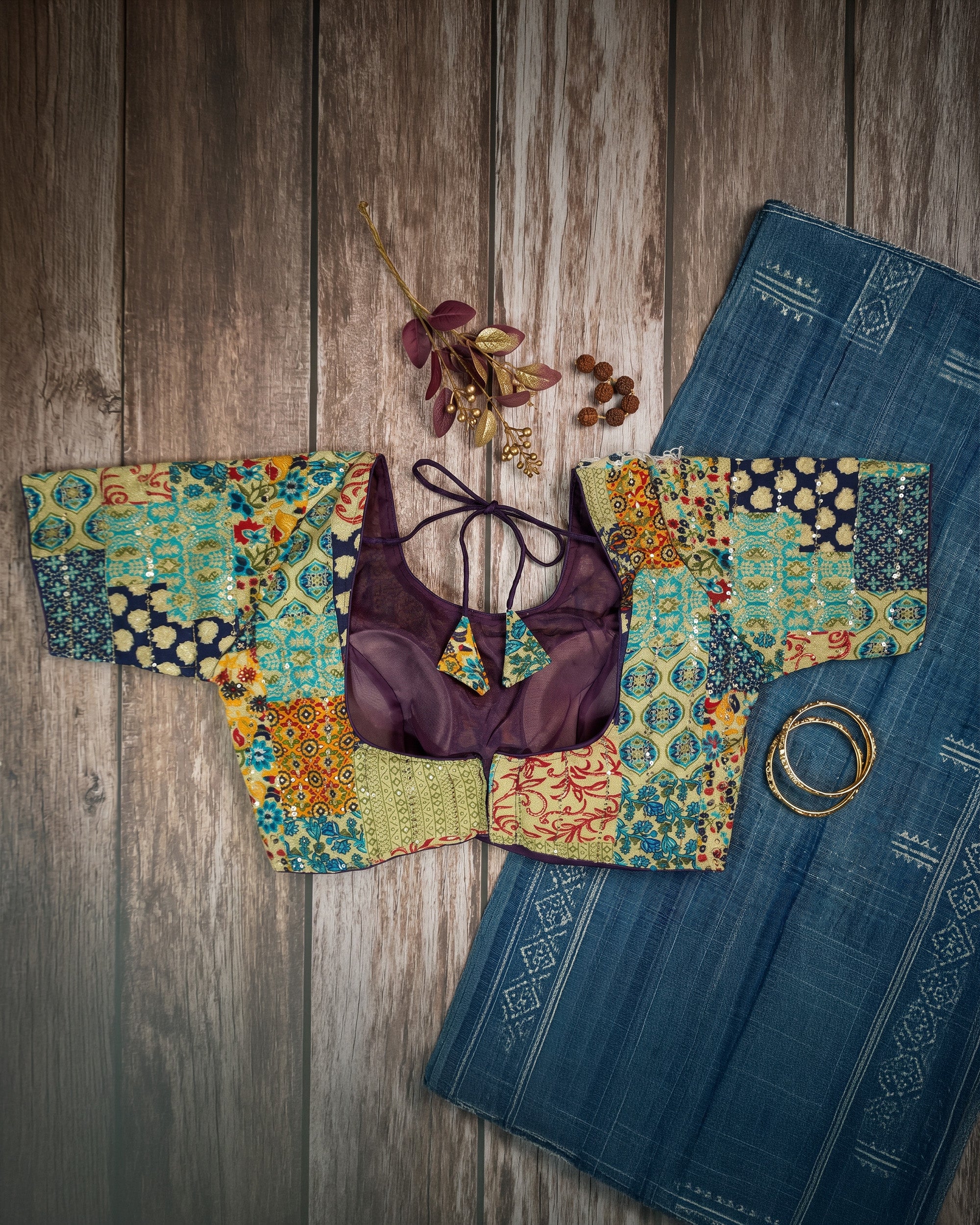 Azure Mosaic Patchwork Blouse