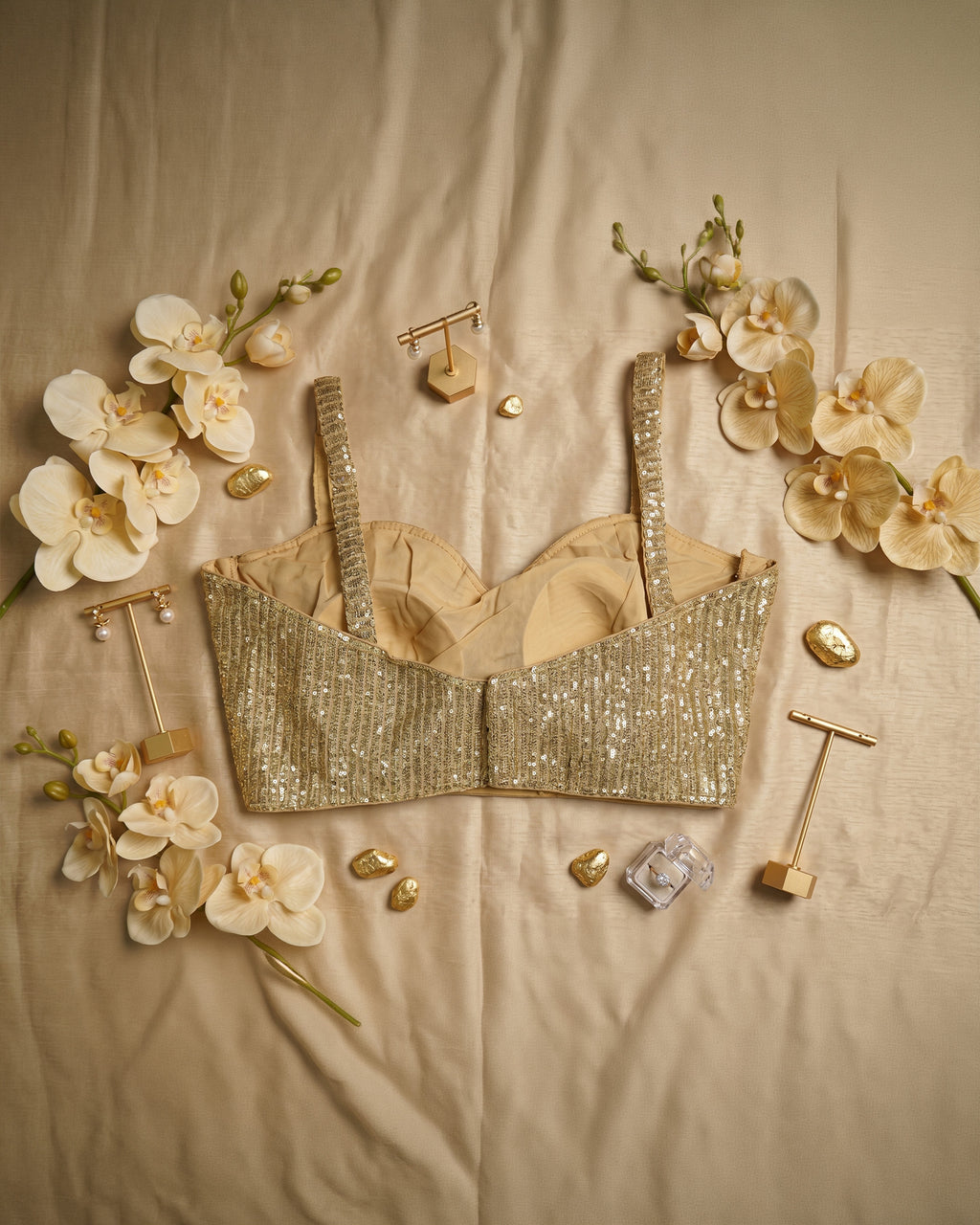 Aurum Grace Gold Sequin Bustier Blouse