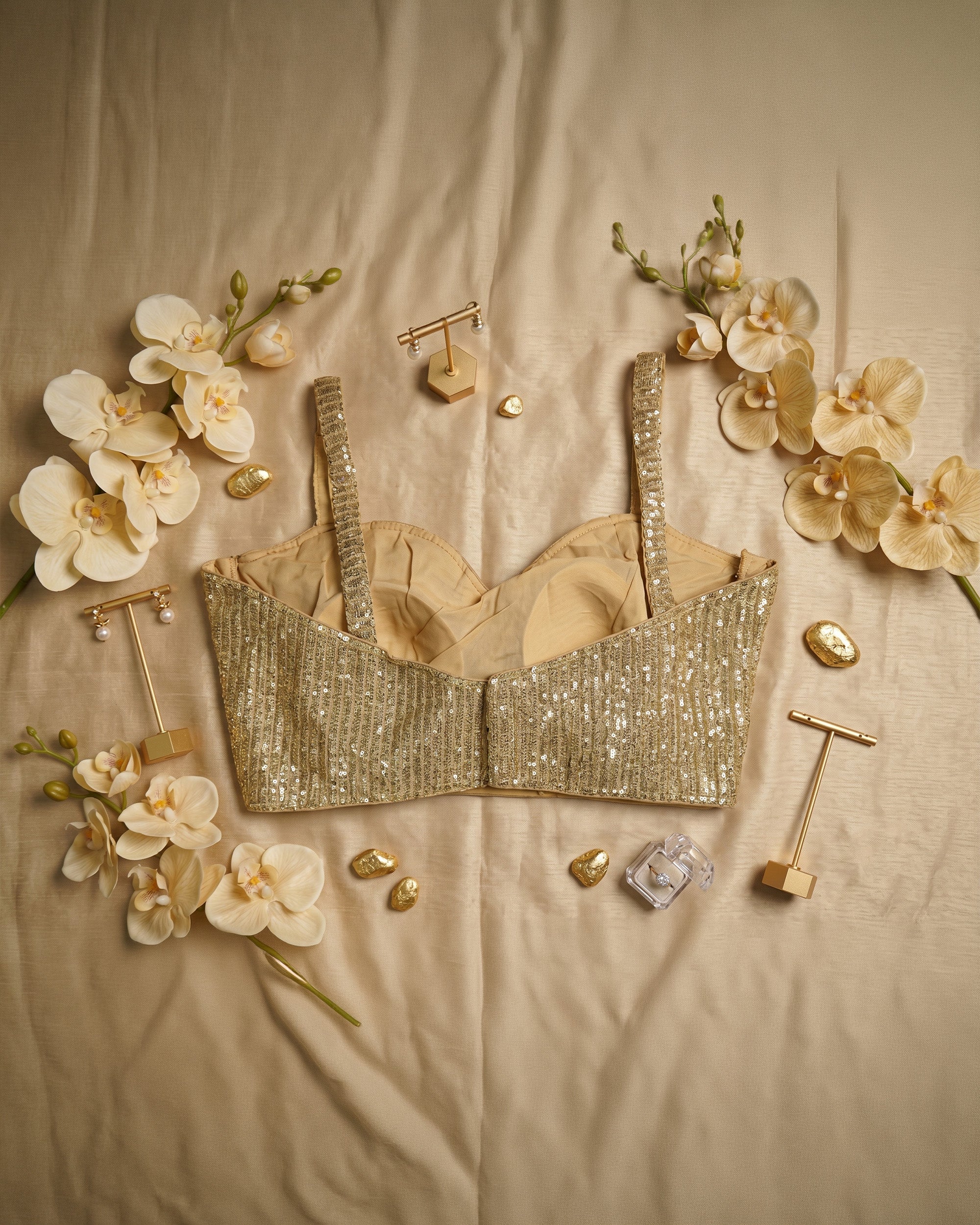 Aurum Grace Gold Sequin Bustier Blouse
