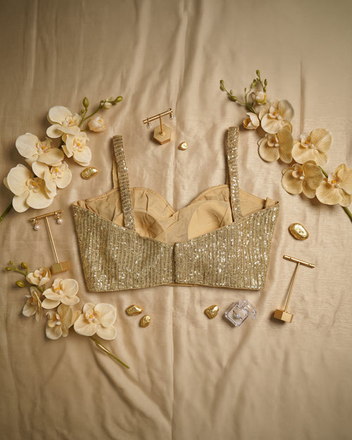 Aurum Grace Gold Sequin Bustier Blouse
